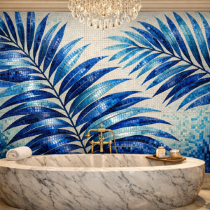 Blue Palm Leaf Mosaic Wall Art