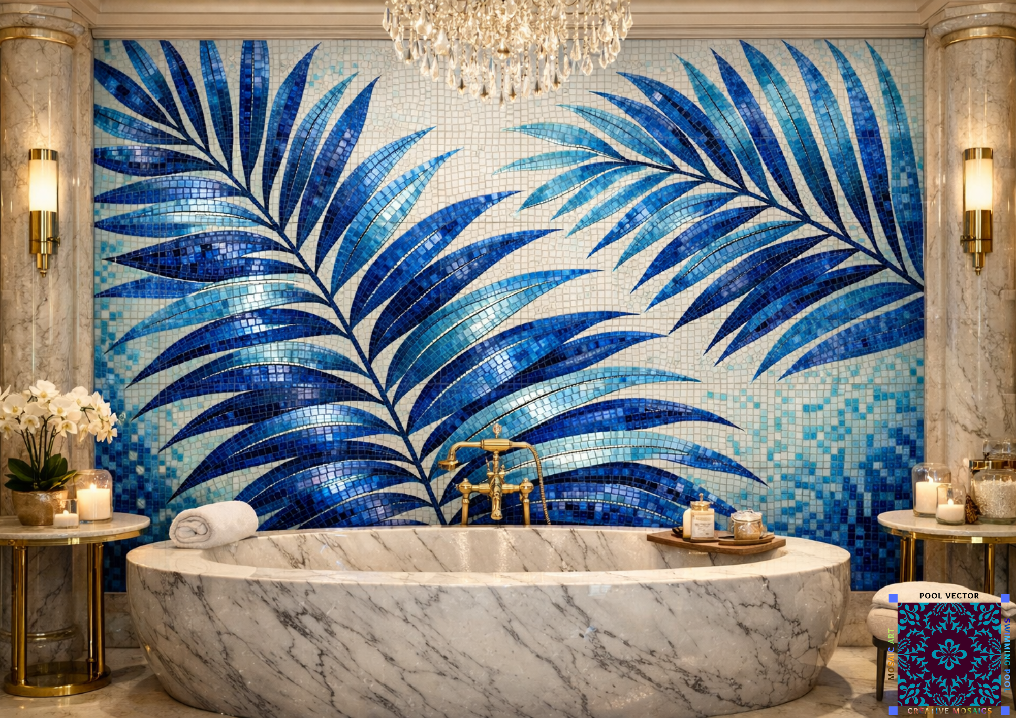 blue-palm-leaf-mosaic-wall-art