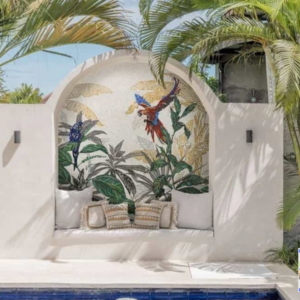 Colorful Tropical Birds Mosaic Scene