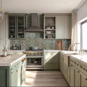 Emerald Green Scallop Mosaic Backsplash