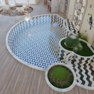 Monochrome Geometric and Wavy Pool Mosaics