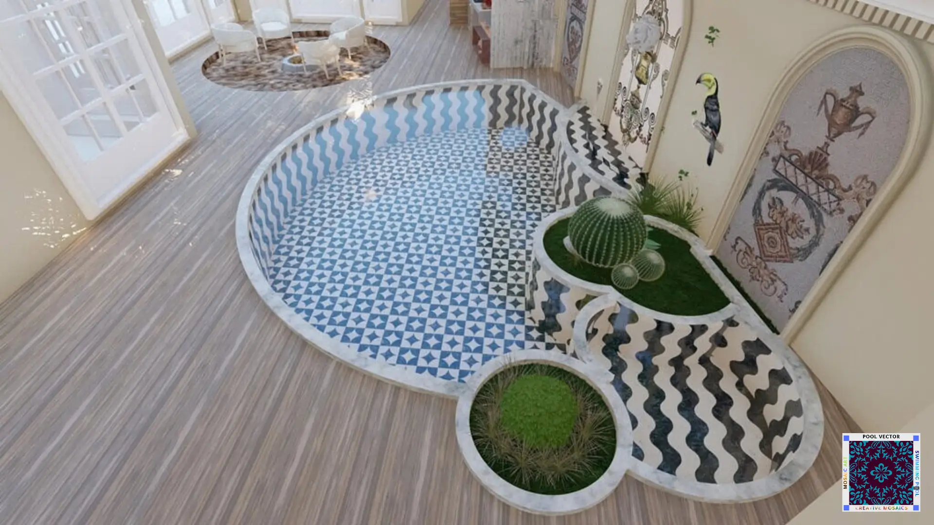 monochrome-geometric-and-wavy-pool-mosaics